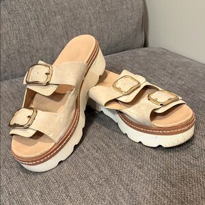 Chinese laundry Beige Double Buckle‎ Platform Sandals